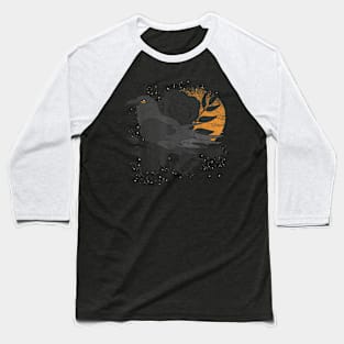 Gothic Black Rose and Crow - Forest Bird Creepy - Full Moon Raven Baseball T-Shirt